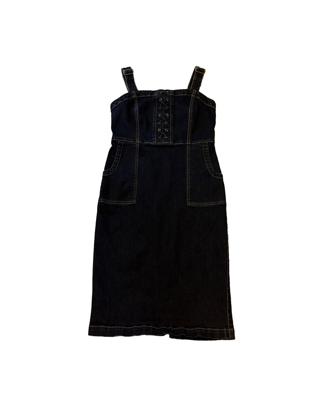INC International Concepts Womens Blue Cotton Blend Denim Midi Dress Size 4 EUC